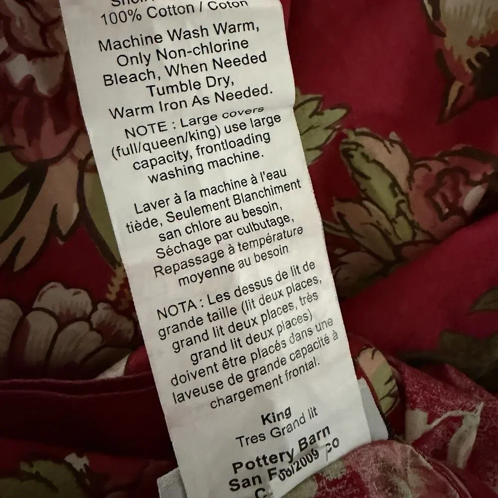 Pottery Barn Red Floral Bird Peacock KING Duvet W 2 Euro Shams Cotton